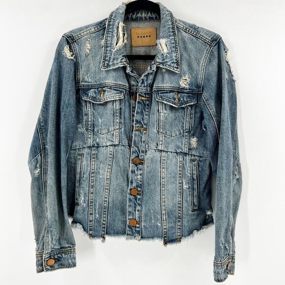 BlankNYC Blue Distressed Denim Jacket S - Picture 2 of 5